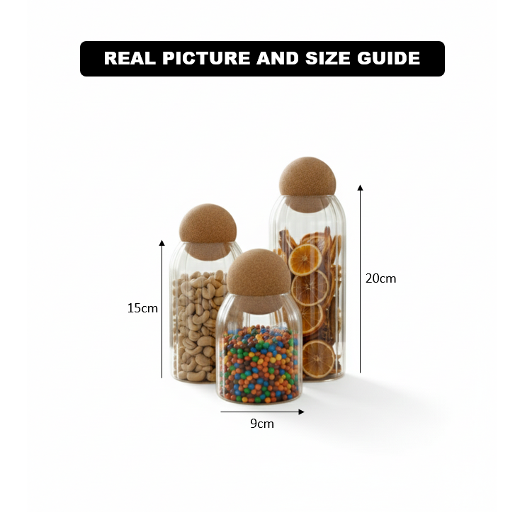 Ribbed Tinted Glass Storage Jars with Wooden Ball Lids