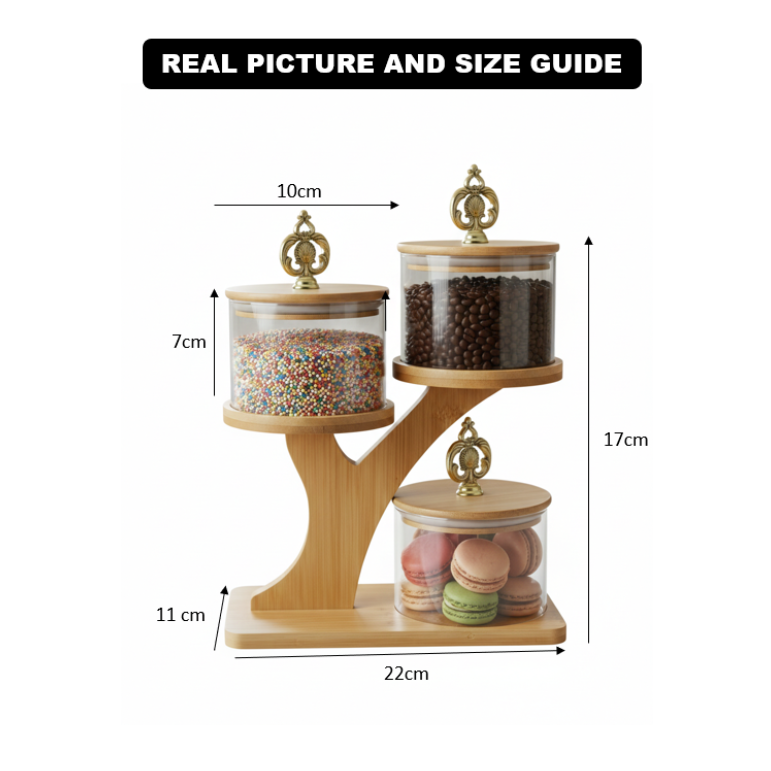 Tri Level Ribbed Glass Container Set with Stand