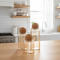 Ribbed Tinted Glass Storage Jars with Wooden Ball Lids