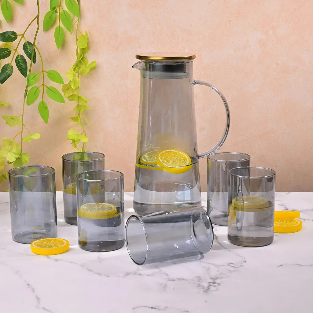 8-Pieces Pitcher & Glass Set with Tray