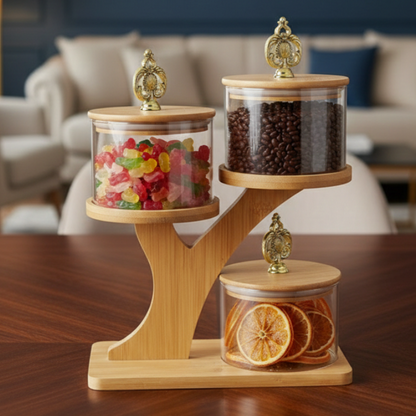 Tri Level Ribbed Glass Container Set with Stand