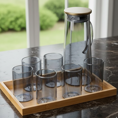 8-Pieces Pitcher & Glass Set with Tray
