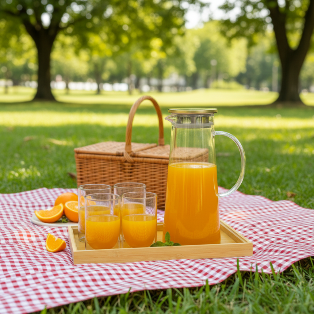8-Pieces Pitcher & Glass Set with Tray