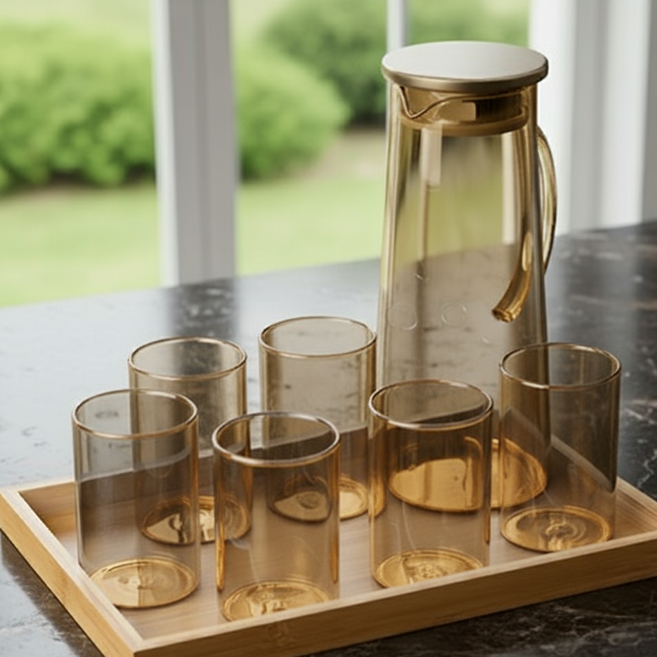 8-Pieces Pitcher & Glass Set with Tray
