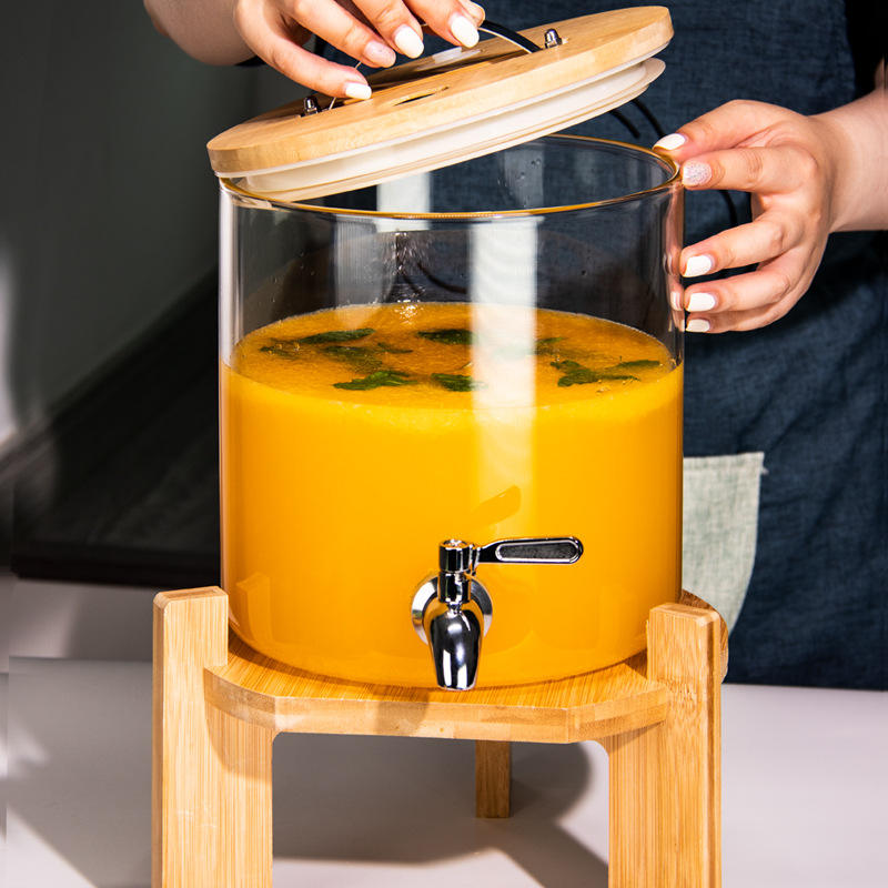 Sunrise Amber Glass Dispenser with Airtight Lid and Stand