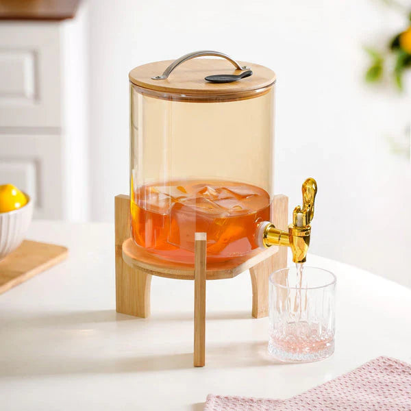 Sunrise Amber Glass Dispenser with Airtight Lid and Stand
