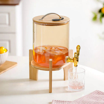 Sunrise Amber Glass Dispenser with Airtight Lid and Stand