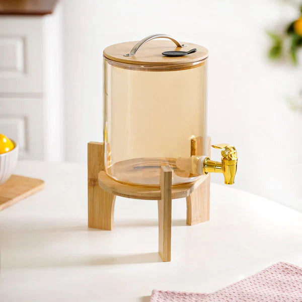 Sunrise Amber Glass Dispenser with Airtight Lid and Stand