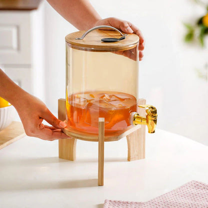 Sunrise Amber Glass Dispenser with Airtight Lid and Stand