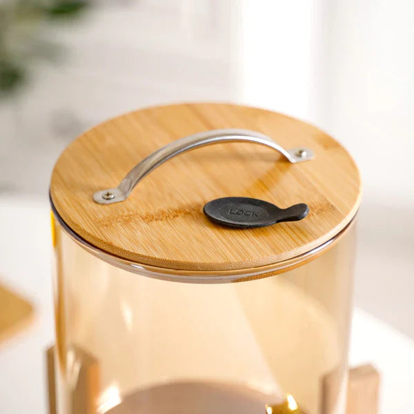 Sunrise Amber Glass Dispenser with Airtight Lid and Stand