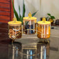 Majestic 3-Piece Glass Jar Set with Golden Metal Stand