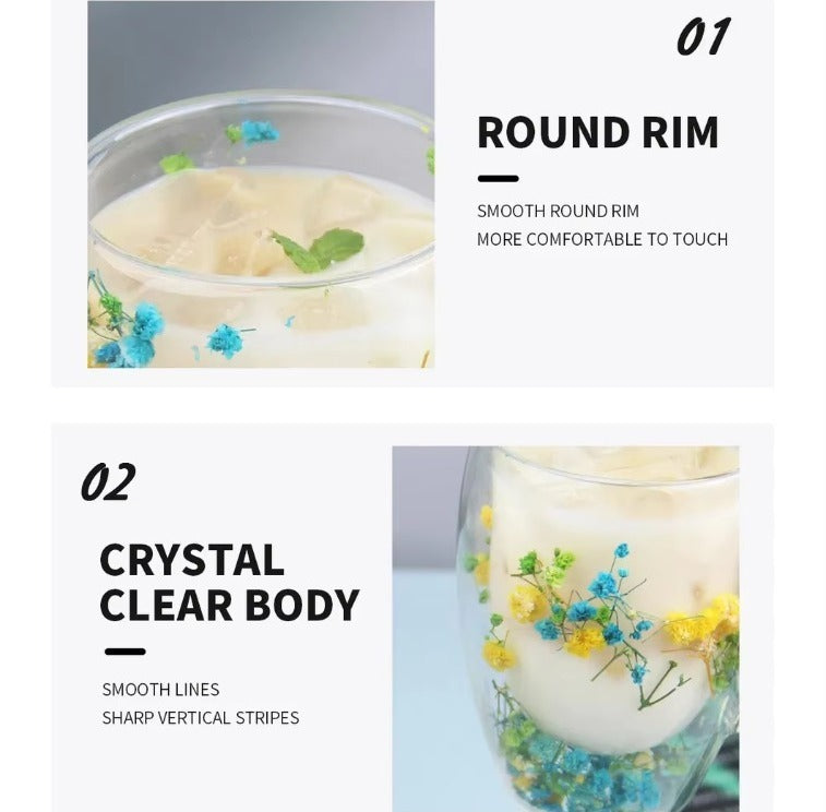 Double-Wall Heat Resistant Glass Cup with Dried Flower Art
