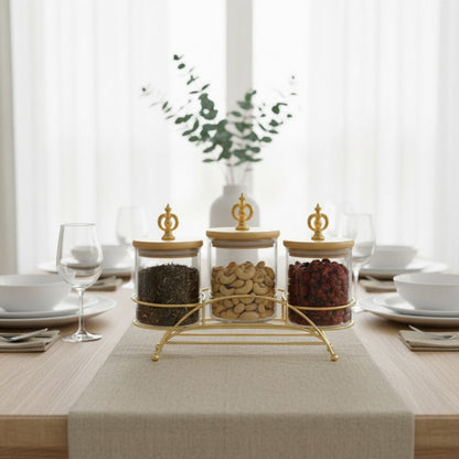 Majestic 3-Piece Glass Jar Set with Golden Metal Stand